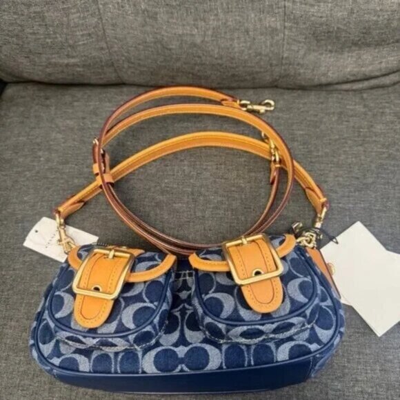 Coach Ashton Baguette Bag In Signature Canvas Denim/Brown CY700 - Picture 6 of 6